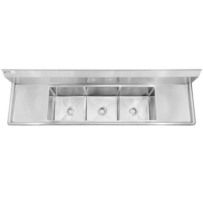 GSW 3 Compartment Sink - 2 Drain Boards