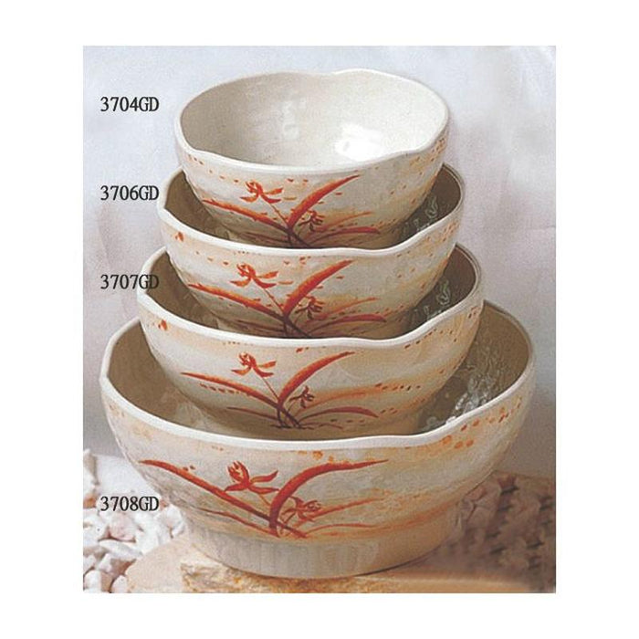 Thunder Group Melamine Asian 23 OZ, 6 1/2" WAVE SOUP BOWL, GOLD ORCHID, 1 doz