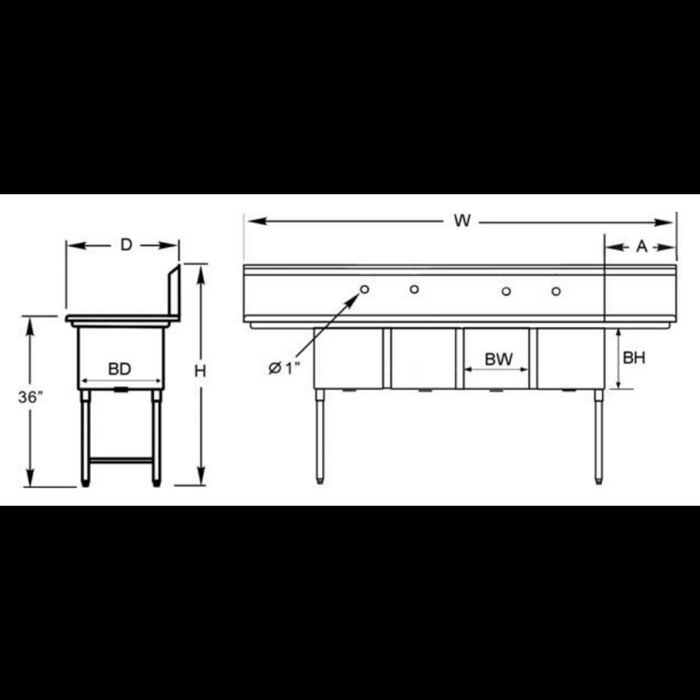 GSW 4 Compartment Sink - 2 Drain Boards