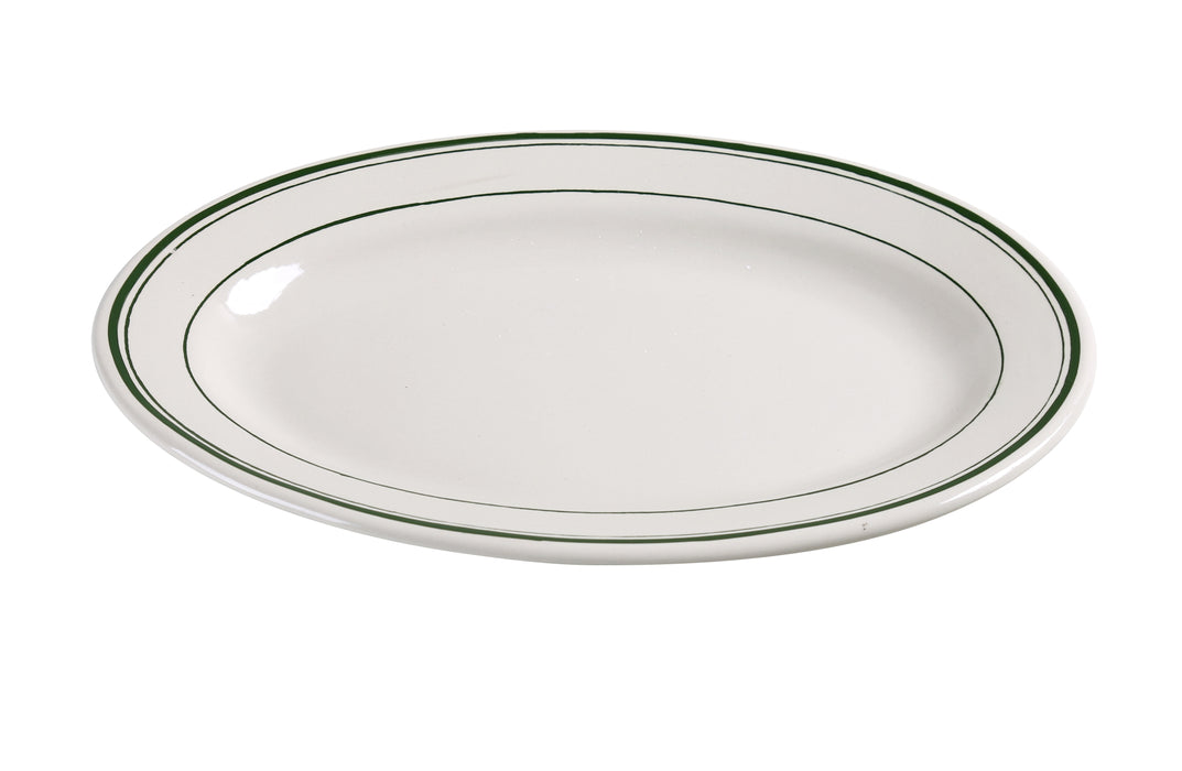 Yanco GB-12 Green Band Platter, Shape: Oval, Color: White and Green, Material: China, Pack of 24