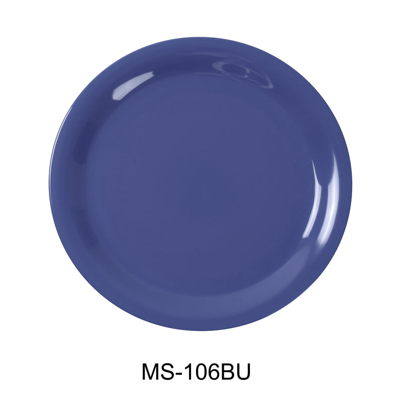 Yanco MS-106BU Mile Stone Narrow Rim Round Plate, Shape: Round, Color: Blue, Material: Melamine, Pack of 48
