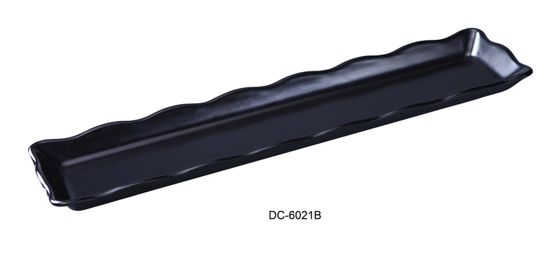 Yanco DC-6021B Deli Collection Scallop Edged Display Tray, Shape: Rectangular, Color: Black, Material: Melamine, Pack of 12