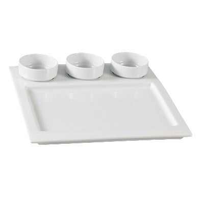 Yanco ML-810 10" Square Compartment Tray with Three 2.75" Round Dish, Shape: Square, Color: White, Material: China, Pack of 12