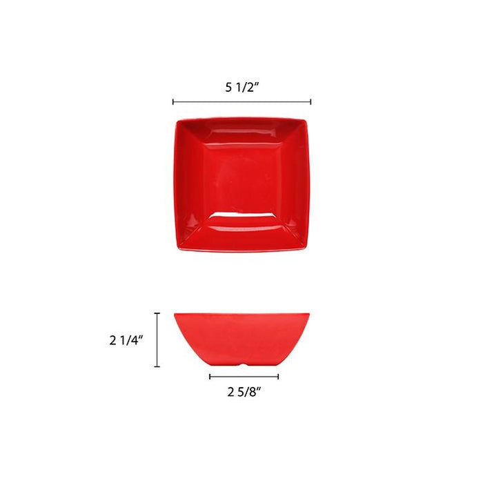 Thunder Group Melamine Asian 22 OZ,  5 1/2 SQUARE BOWL, 2 1/4 DEEP, PURE RED, 1 doz