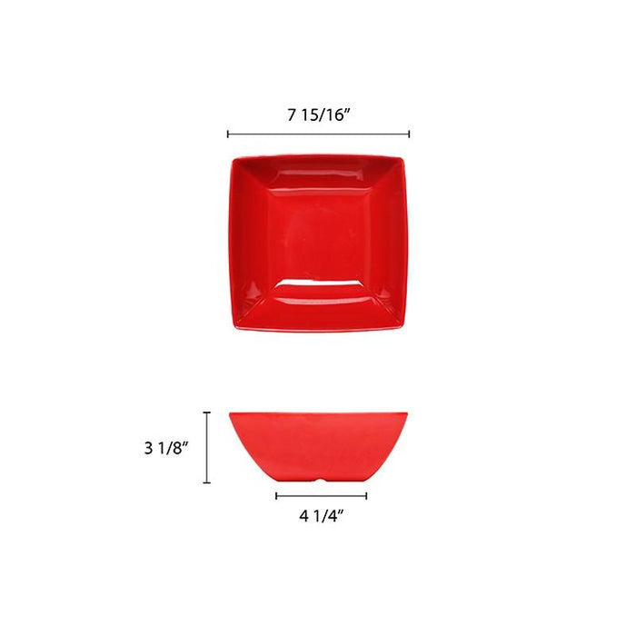 Thunder Group Melamine Asian 60 OZ,  8 SQUARE BOWL, 3 1/4 DEEP, PURE RED, 1 doz