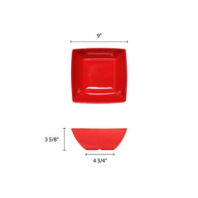 Thunder Group Melamine Asian 90 OZ,  9 SQUARE BOWL, 3 5/8 DEEP, PURE RED, 1 doz