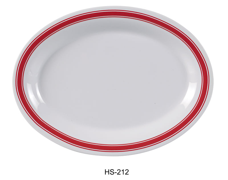 Yanco HS-212 Houston Oval Platter, Shape: Oval, Color: White and Red, Material: Melamine, Pack of 12