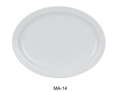 Yanco MA-14 Mayor 13" Narrow Rim Platter, Shape: Oval, Color: White, Material: China, Pack of 12