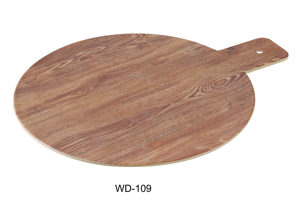 Yanco WD-109 Round Wooden Tray with Handle, Shape: Round, Color: Brown, Material: Melamine, Pack of 24