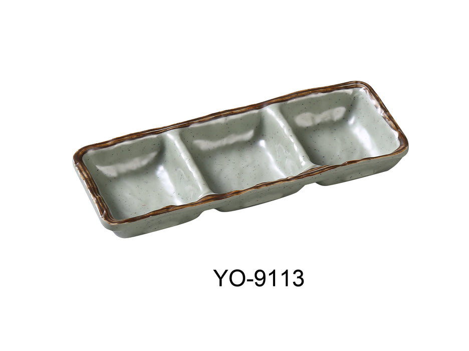 Yanco YO-9113 Yoto 8" X 2 3/4" X 3/4" TRIPLE SAUCE DISH 6 OZ EACH, Shape: Rectangular, Color: Green, Material: Melamine, Pack of 48 (4 Dz)