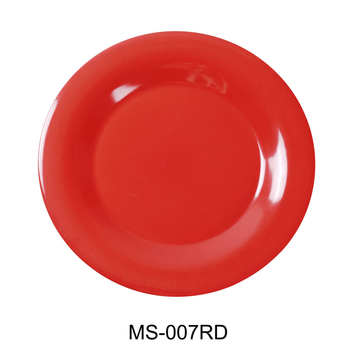 Yanco MS-007RD Mile Stone Wide Rim Round Plate, Shape: Round, Color: Red, Material: Melamine, Pack of 48