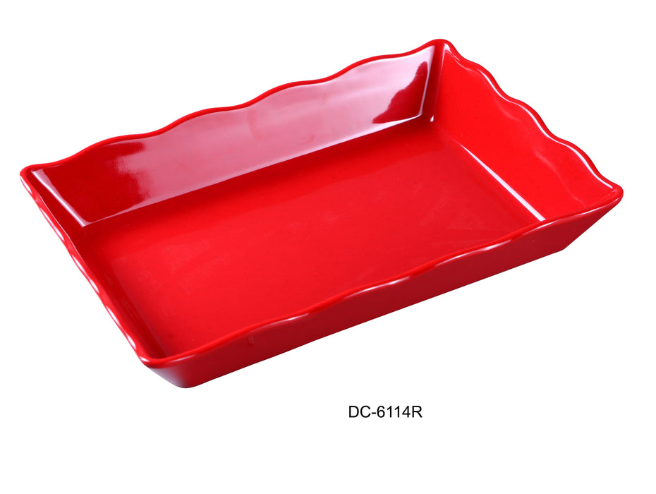 Yanco DC-6114R Deli Collection Scallop Edged Display Tray, Shape: Rectangular, Color: Red, Material: Melamine, Pack of 6