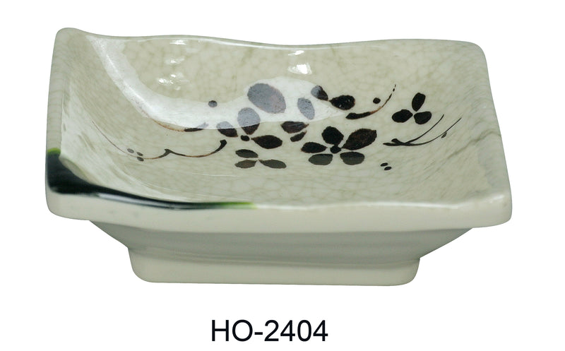 Yanco HO-2404 Honda 4" Sauce Dish, Shape: Square, Color: Three-Tone Green, Brown, Beige, Material: Melamine, Pack of 72