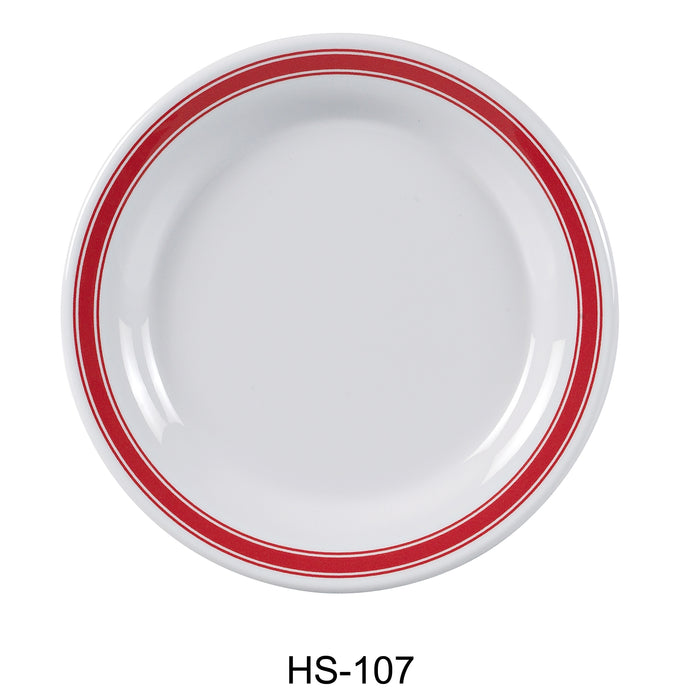 Yanco HS-107 Houston Round Plate, Shape: Round, Color: White and Red, Material: Melamine, Pack of 48