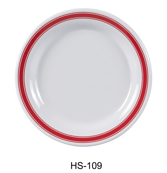 Yanco HS-109 Houston Round Plate, Shape: Round, Color: White and Red, Material: Melamine, Pack of 24
