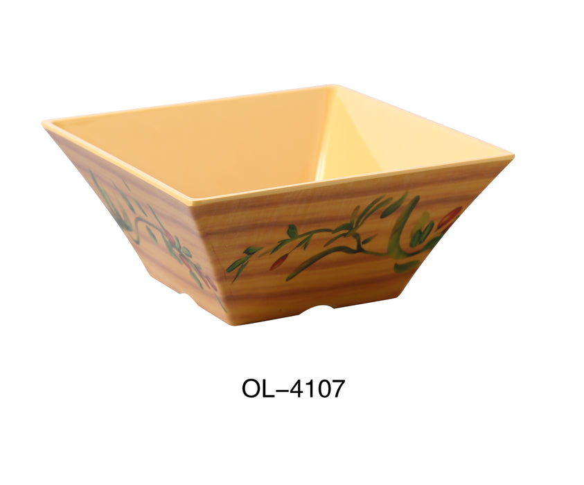 Yanco Olive OL-4107 7 1/2" X 3 1/2"H Square Bowl 2 QT, Melamine, Pack of 24 (2 Dz)