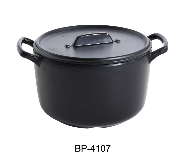 Yanco BP-4107 Black Pearl 7" BOWL WITH HANDLE AND LID, Shape: Round, Color: Black, Material: Melamine, Pack of 12
