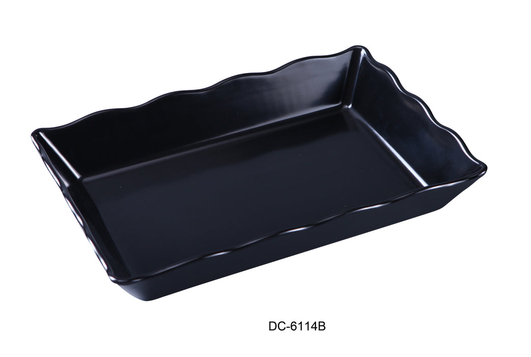 Yanco DC-6114B Deli Collection Scallop Edged Display Tray, Shape: Rectangular, Color: Black, Material: Melamine, Pack of 6
