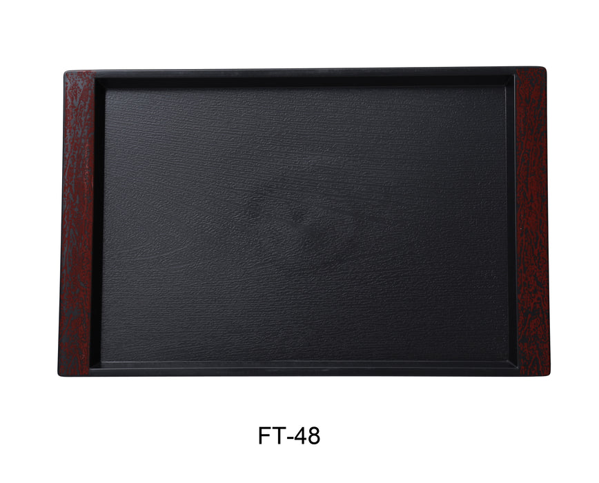 Yanco FT-48 Serving Trays 21" X 16" SERVING TRAY WITH COLOR HANDLE, Shape: Rectangular, Color: Black and Red, Material: Plastic, Pack of 12