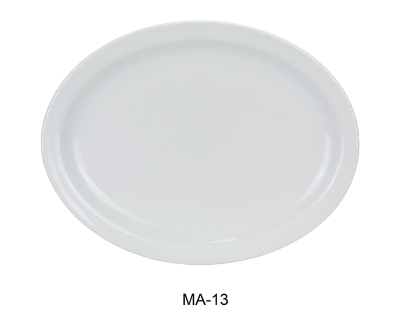 Yanco MA-13 Mayor 11.25" Narrow Rim Platter, Shape: Oval, Color: White, Material: China, Pack of 12