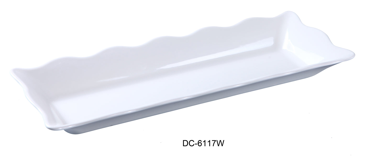 Yanco DC-6117W Deli Collection Scallop Edged Display Tray, Shape: Rectangular, Color: White, Material: Melamine, Pack of 6