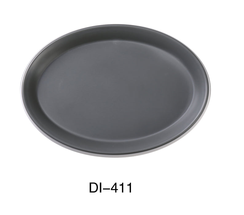 Yanco DI-411 Discover 11" X 1 1/4"H OVAL PLATE, Shape: Oval, Color: White and Gray, Material: Melamine, Pack of 12
