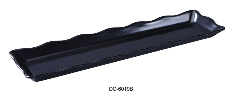 Yanco DC-6019B Deli Collection Scallop Edged Display Tray, Shape: Rectangular, Color: Black, Material: Melamine, Pack of 12