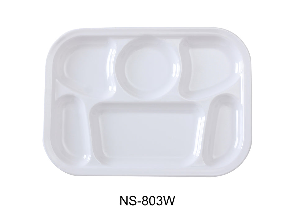 Yanco NS-803W Nessico 6-Compartment Plate, Shape: Rectangular, Color: White, Material: Melamine, Pack of 12