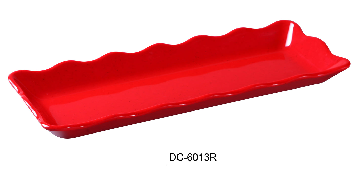 Yanco DC-6013R Deli Collection Scallop Edged Display Tray, Shape: Rectangular, Color: Red, Material: Melamine, Pack of 12