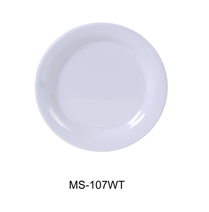 Yanco MS-107WT Mile Stone Narrow Rim Round Plate, Shape: Round, Color: White, Material: Melamine, Pack of 48
