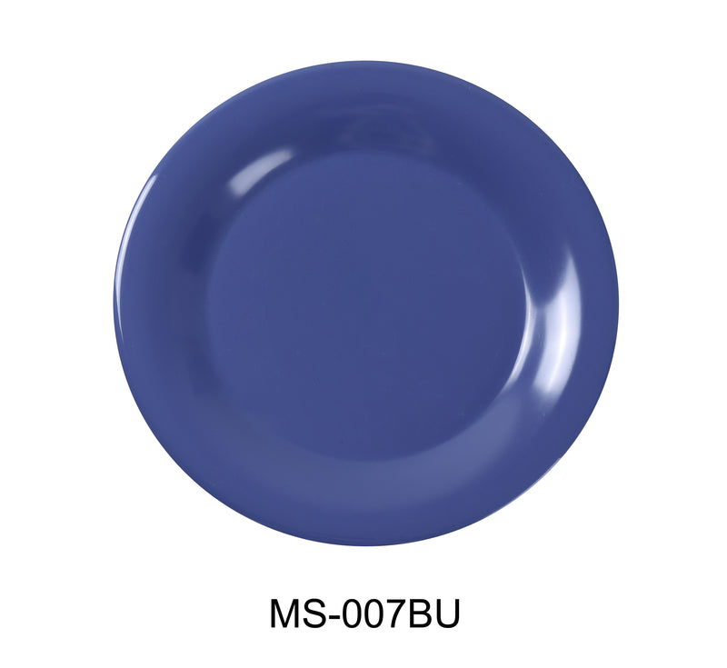 Yanco MS-007BU Mile Stone Wide Rim Round Plate, Shape: Round, Color: Blue, Material: Melamine, Pack of 48