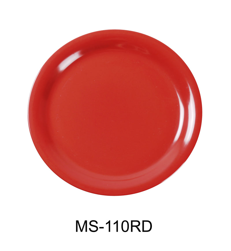 Yanco MS-110RD Mile Stone Narrow Rim Round Plate, Shape: Round, Color: Red, Material: Melamine, Pack of 24