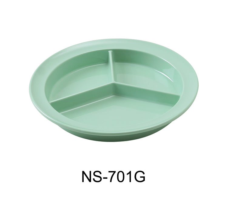 Yanco NS-701G Nessico 3-Compartment Deep Plate, Shape: Round, Color: Green, Material: Melamine, Pack of 24