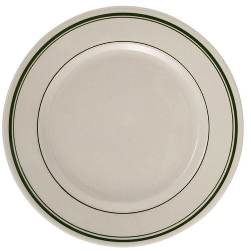 Yanco GB-6 Green Band 6.625" Round Plate, Shape: Round, Color: White and Green, Material: China, Pack of 36