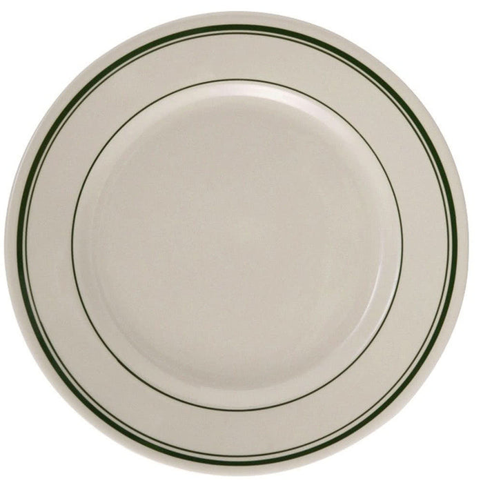 Yanco GB-6 Green Band 6.625" Round Plate, Shape: Round, Color: White and Green, Material: China, Pack of 36