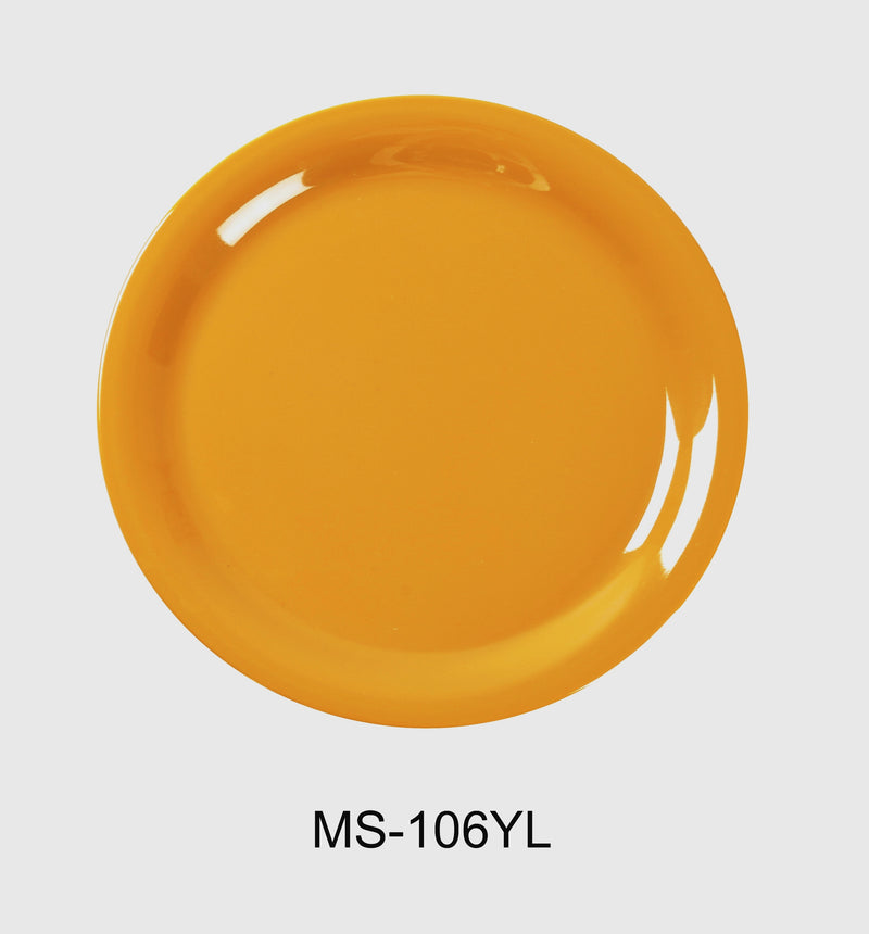 Yanco MS-106YL Mile Stone Narrow Rim Round Plate, Shape: Round, Color: Yellow, Material: Melamine, Pack of 48