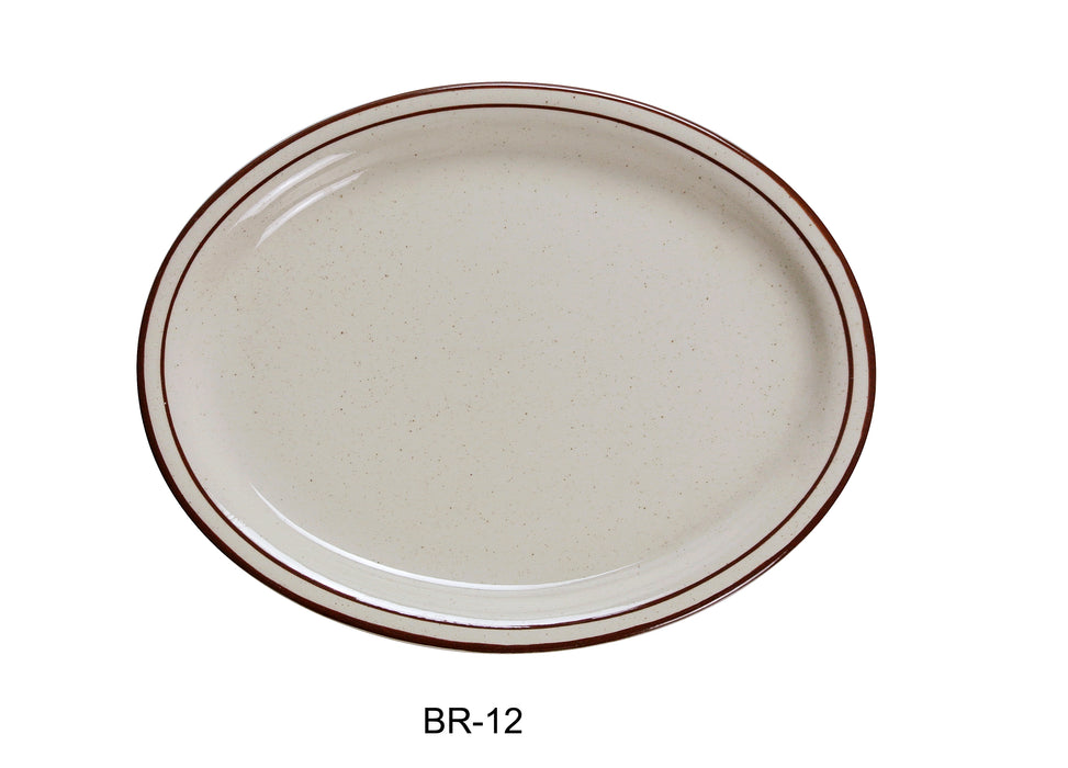 Yanco BR-12 Brown Speckled Platter, Shape: Oval, Color: White and Brown, Material: China, Pack of 24