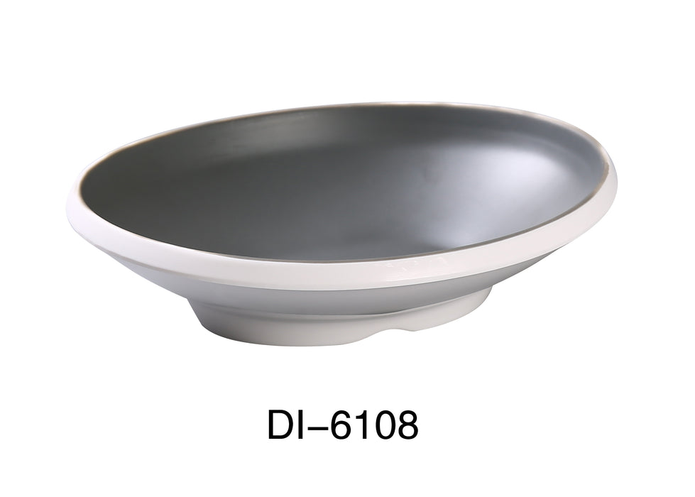 Yanco DI-6108 Discover 8" X 6 1/2" X 2" OVAL BOWL 16 OZ, Shape: Oval, Color: White and Gray, Material: Melamine, Pack of 24