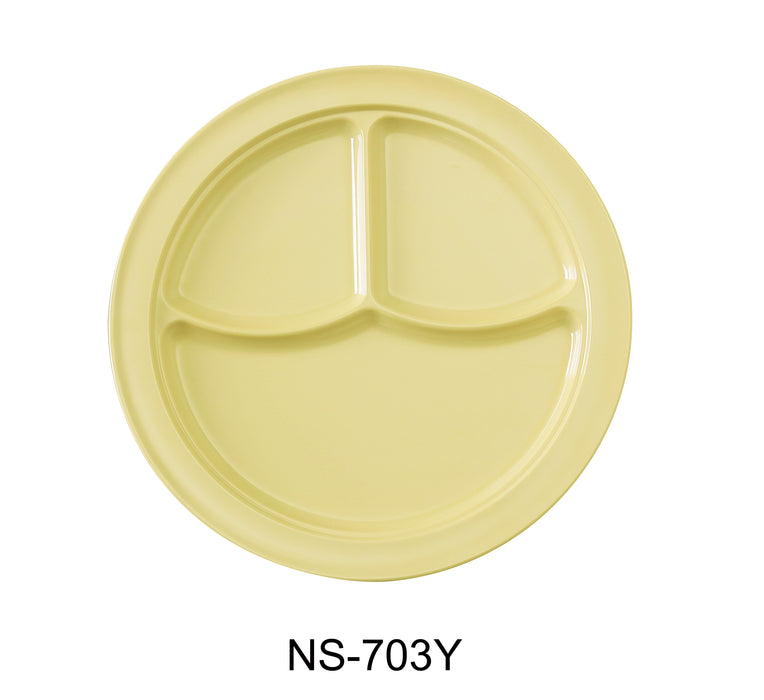 Yanco NS-703Y Nessico 3-Compartment Plate, Shape: Round, Color: Yellow, Material: Melamine, Pack of 24
