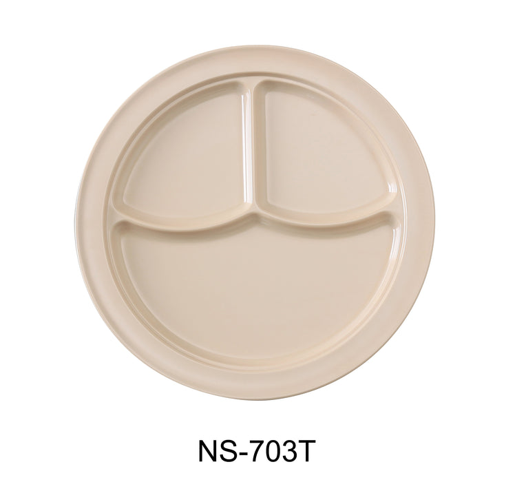 Yanco NS-703T Nessico 3-Compartment Plate, Shape: Round, Color: Tan, Material: Melamine, Pack of 24