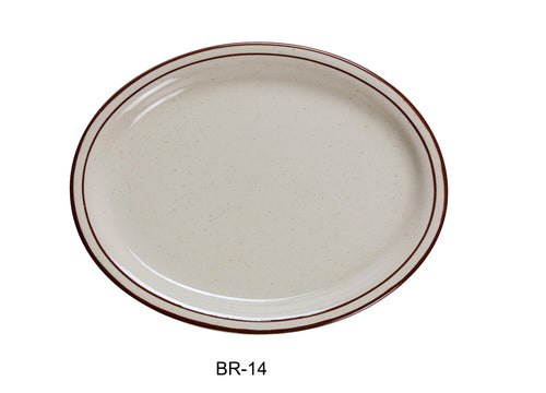 Yanco BR-14 Brown Speckled Platter, Shape: Oval, Color: White and Brown, Material: China, Pack of 12