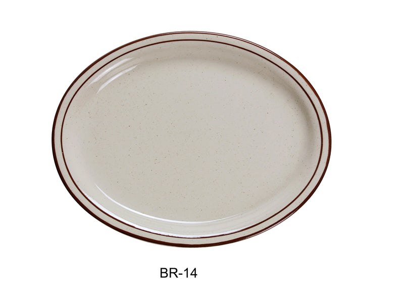 Yanco BR-14 Brown Speckled Platter, Shape: Oval, Color: White and Brown, Material: China, Pack of 12