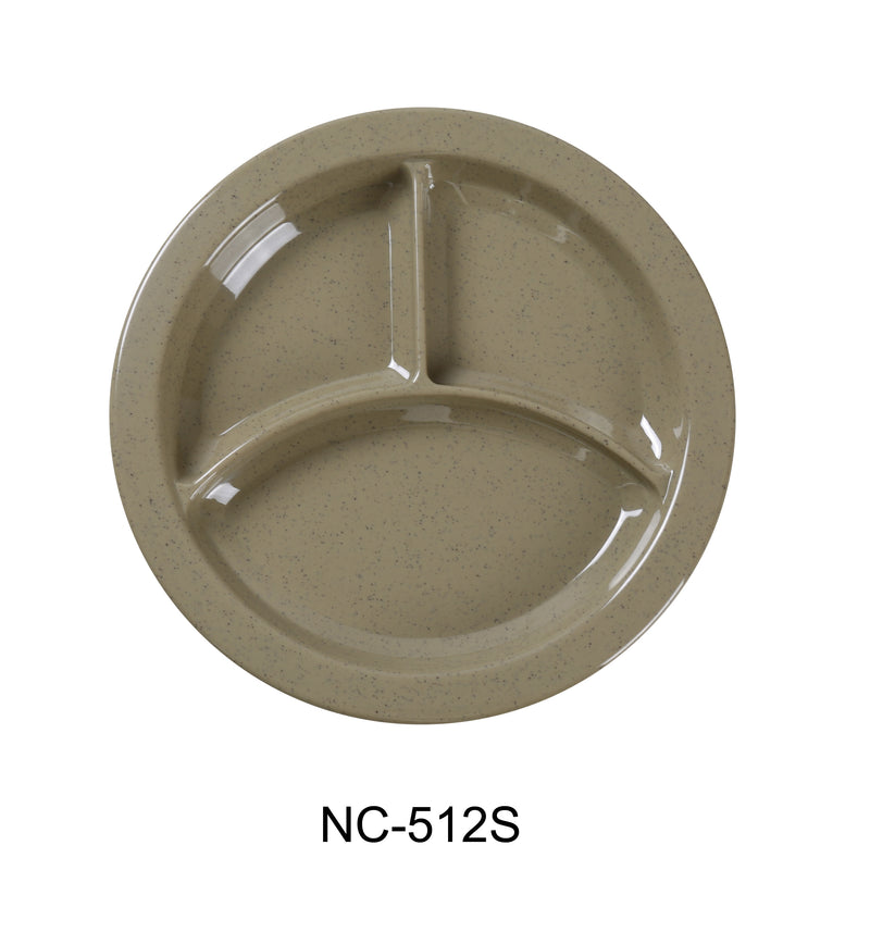 Yanco NC-512S Compartment Collection 3-Compartment Plate with Deep Beveled Foot, Melamine, Pack of 24 (2 Dz)