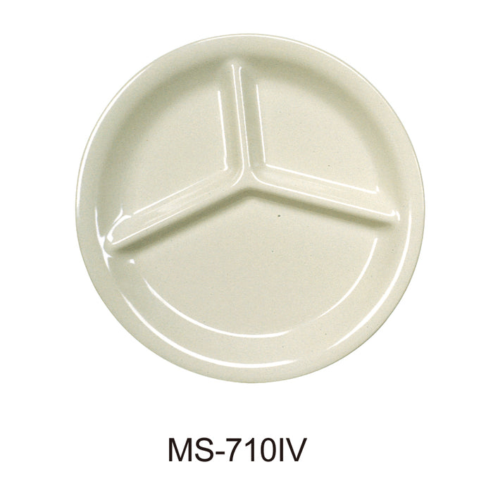 Yanco MS-710IV Mile Stone Three Compartment Plate, Shape: Round, Color: Ivory, Material: Melamine, Pack of 24