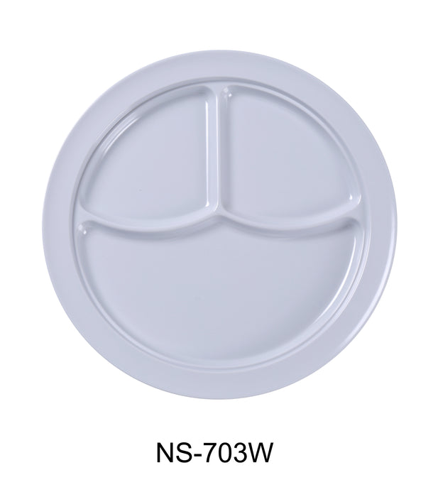 Yanco NS-703W Nessico 3-Compartment Plate, Shape: Round, Color: White, Material: Melamine, Pack of 24