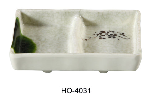 Yanco HO-4031 Honda Divided Sauce Dish, Shape: Rectangular, Color: Three-Tone Green, Brown, Beige, Material: Melamine, Pack of 48