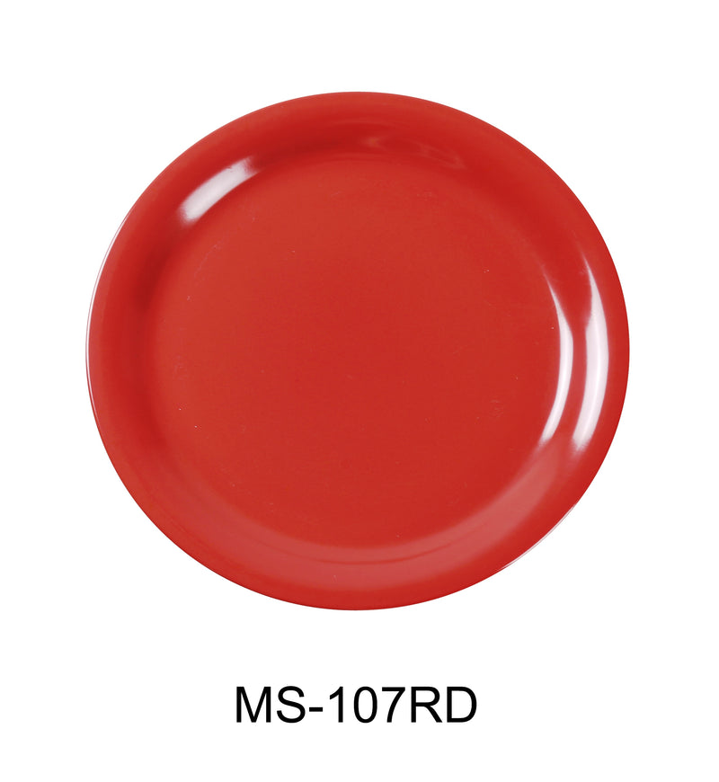 Yanco MS-107RD Mile Stone Narrow Rim Round Plate, Shape: Round, Color: Red, Material: Melamine, Pack of 48