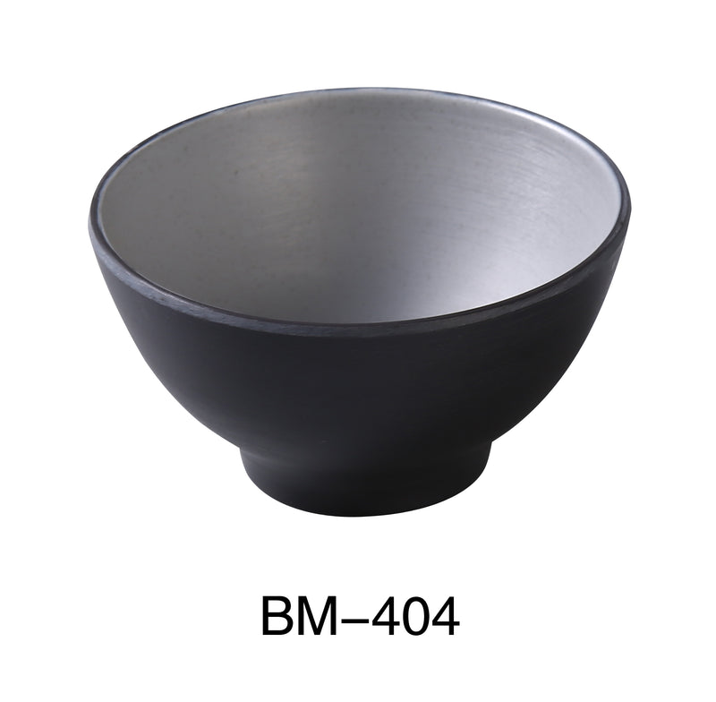 Yanco BM-404 Birmingham 4 1/2" X 2 3/4" RICE / SOUP BOWL 10 OZ, Shape: Round, Color: Gray and Black, Material: Melamine, Pack of 48