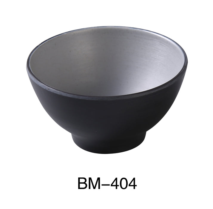 Yanco BM-404 Birmingham 4 1/2" X 2 3/4" RICE / SOUP BOWL 10 OZ, Shape: Round, Color: Gray and Black, Material: Melamine, Pack of 48