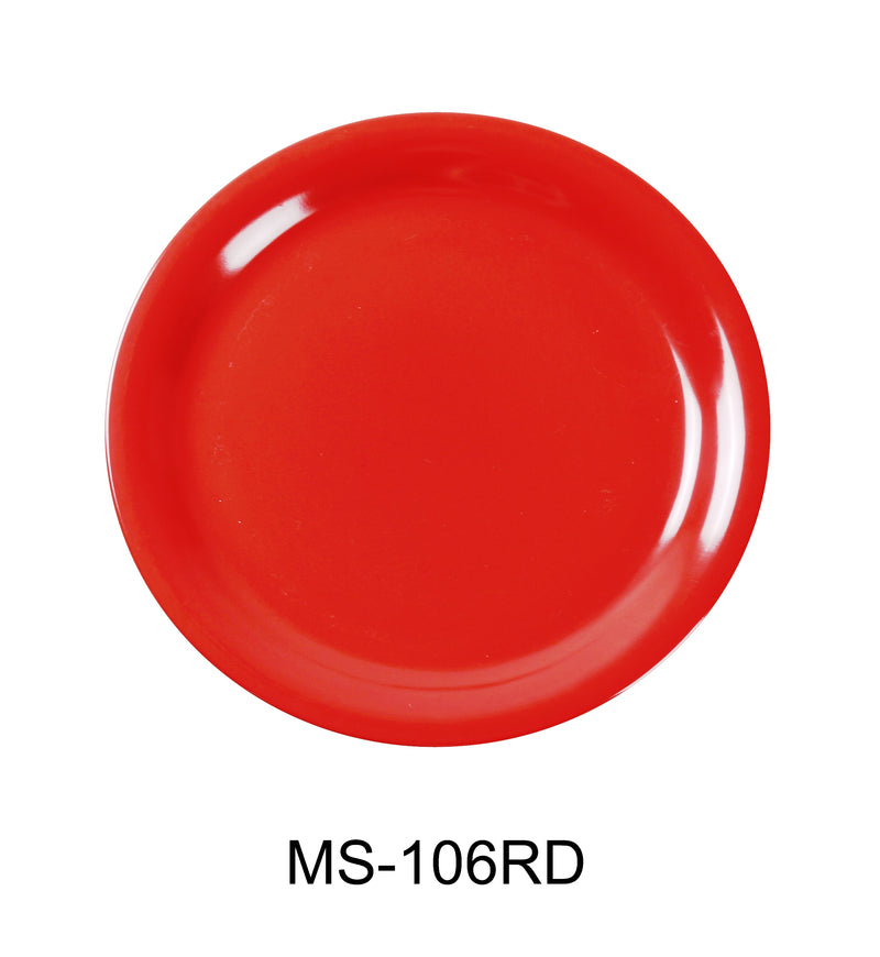 Yanco MS-106RD Mile Stone Narrow Rim Round Plate, Shape: Round, Color: Red, Material: Melamine, Pack of 48